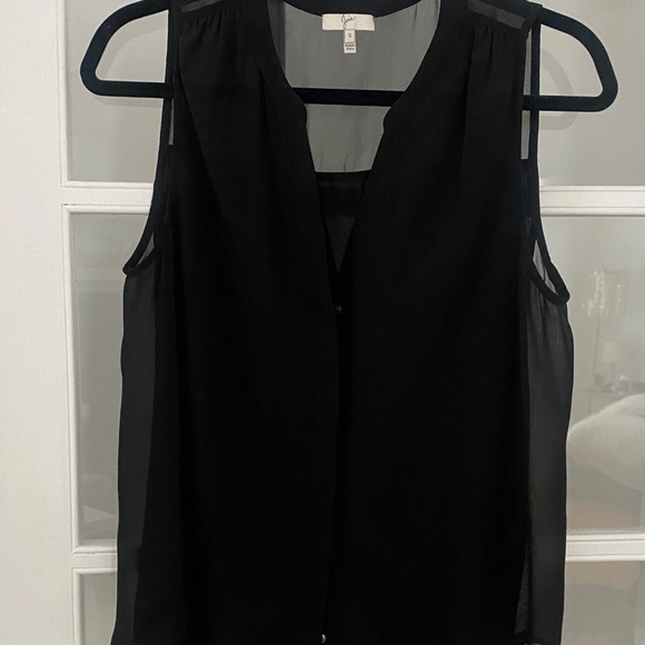 SILK JOIE Collarless button-down cami in BLK - Picture 2 of 3
